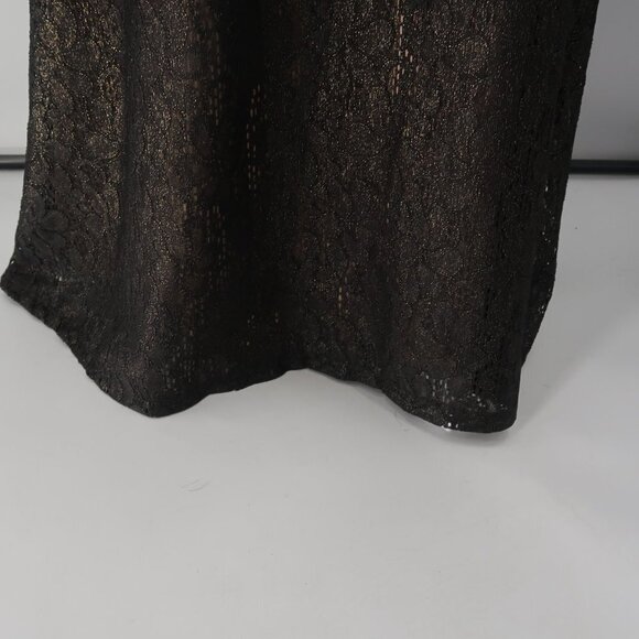 David Meister Women's Black 3/4 Sleeve Lace Gown w Nude Underlay Size 6 - Picture 6 of 11